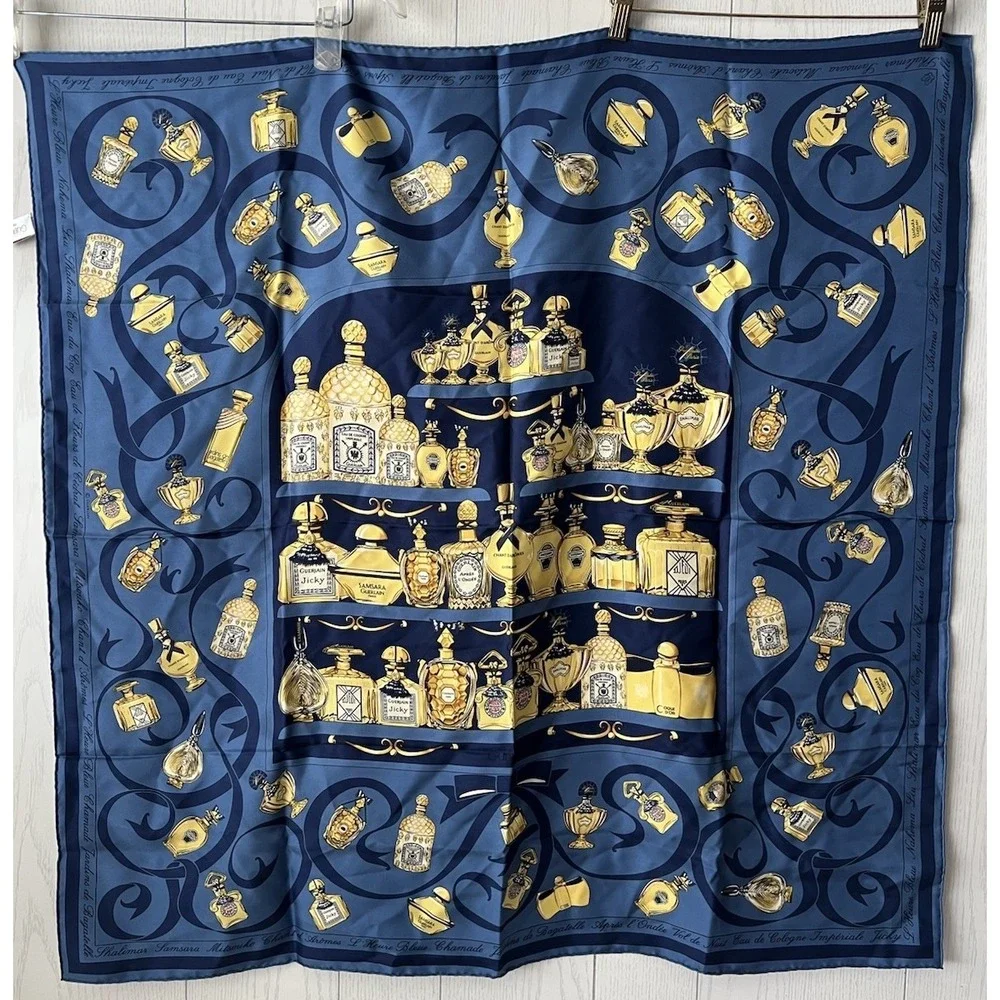 Vintage Guerlain Silk Scarf Perfume Bottle Print Made In France - 35.5